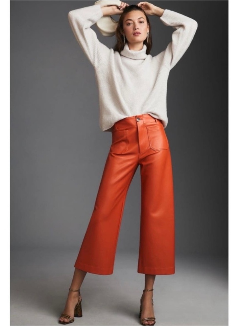 Anthropologie Maeve the colette crop pant womens 28 faux leather orange